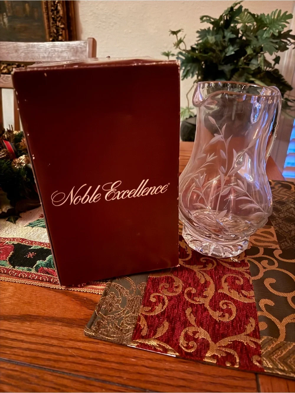 Crystal Etched Pitcher - Clear Glass Floral Design